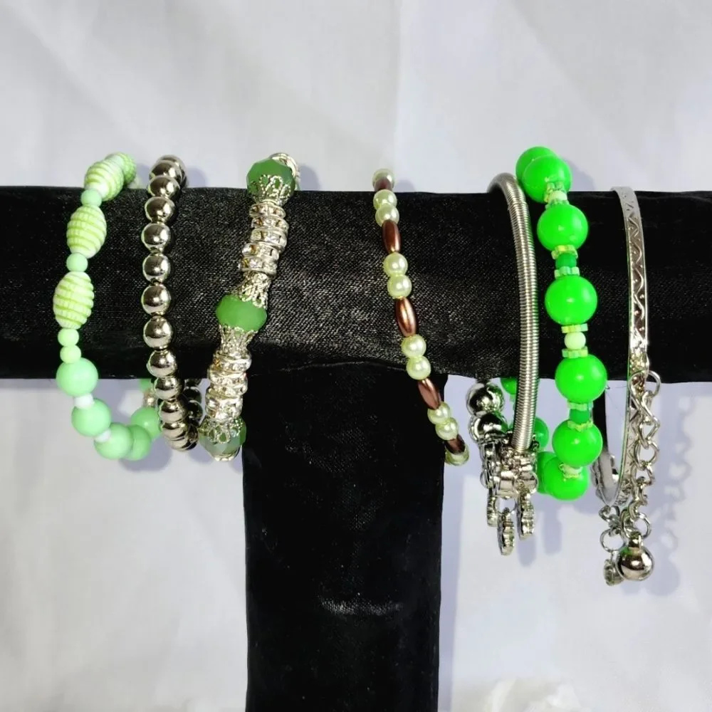 Diva Stack Green and Silver Bracelets NWOT
